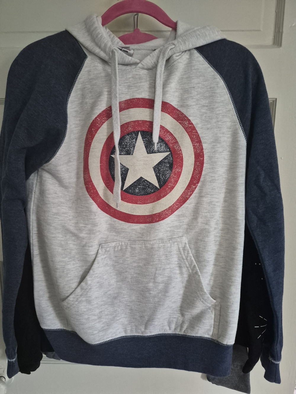 Marvel Women's Captain America Raglan Hoodie - Gray & Navy